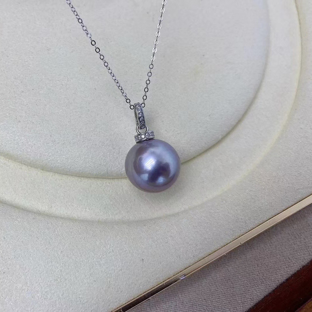 七月珠宝 纯银正圆紫色爱迪生戴妃款吊坠 单坠10-11天然淡水珍珠