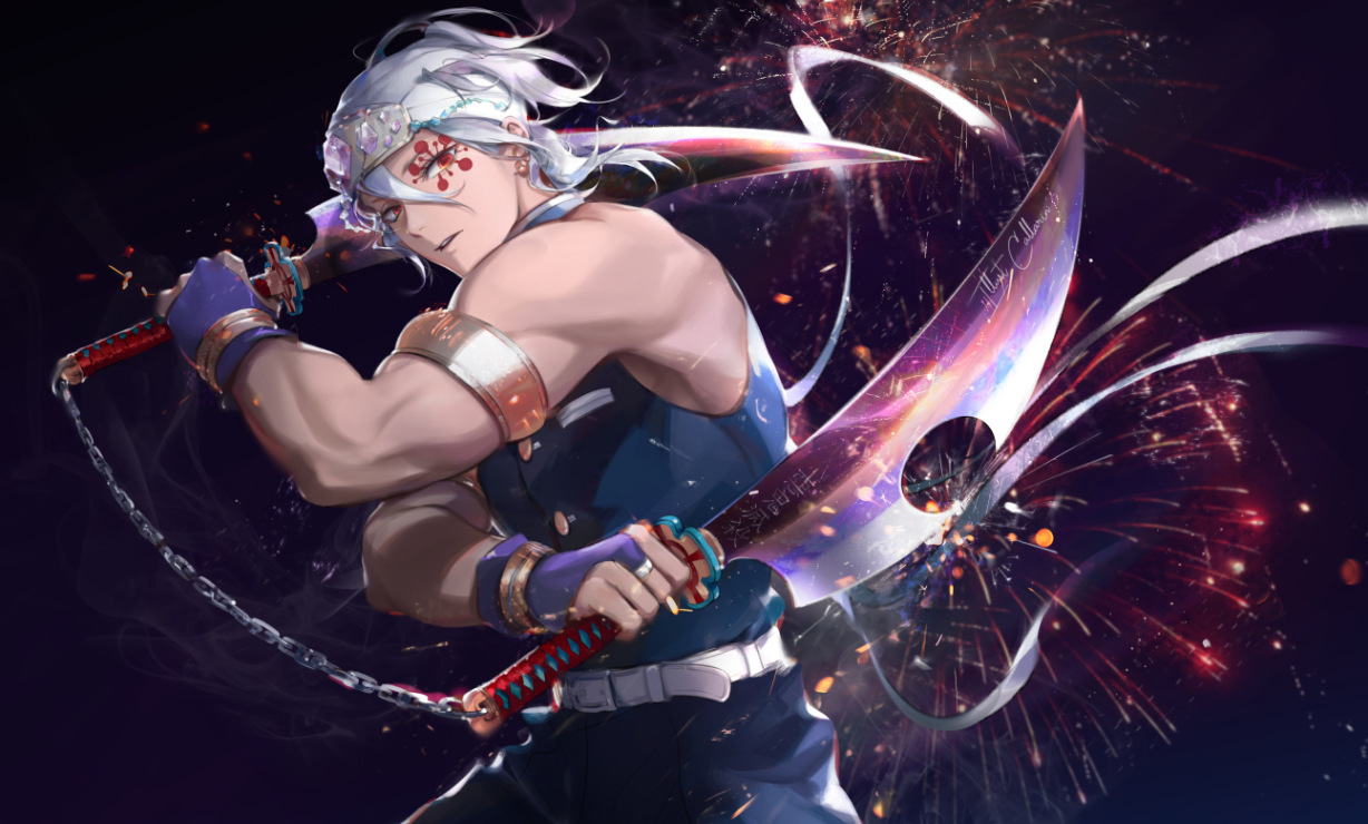 鬼灭之刃动漫周边音柱宇髄天元双刀动漫原版武器模型全金属工艺品