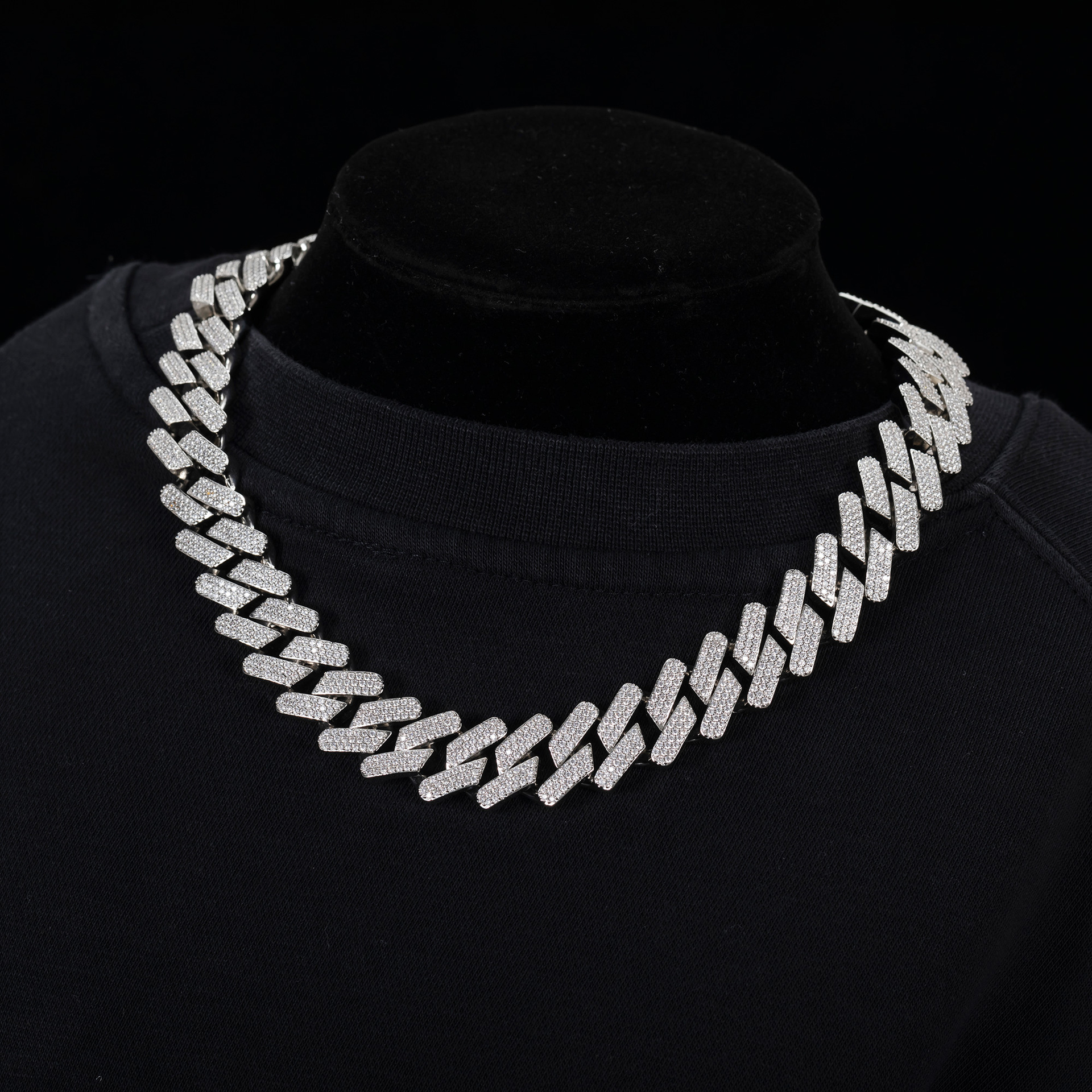 necklace带钻满钻铜925银锆石嘻哈18k男款粗古巴链条链子古巴项链