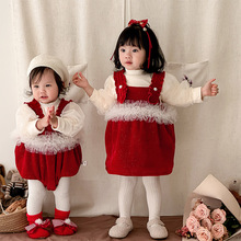 【年服】婴儿衣服冬季女宝宝套装加绒公主周岁礼服圣诞裙子拜年服
