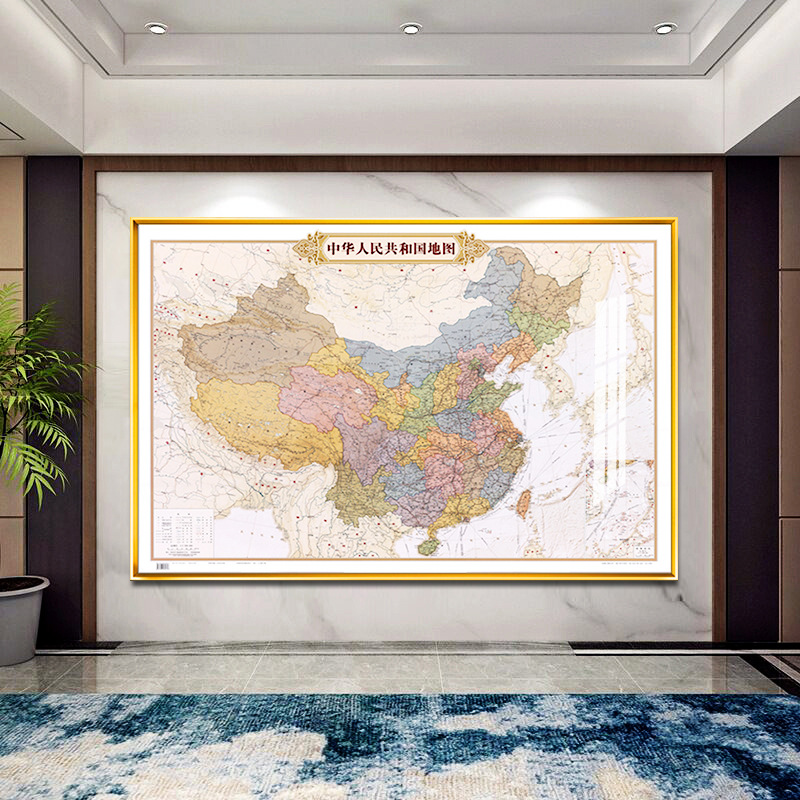 地图挂图裱框办公室装饰画书房挂画复古地图大图壁画