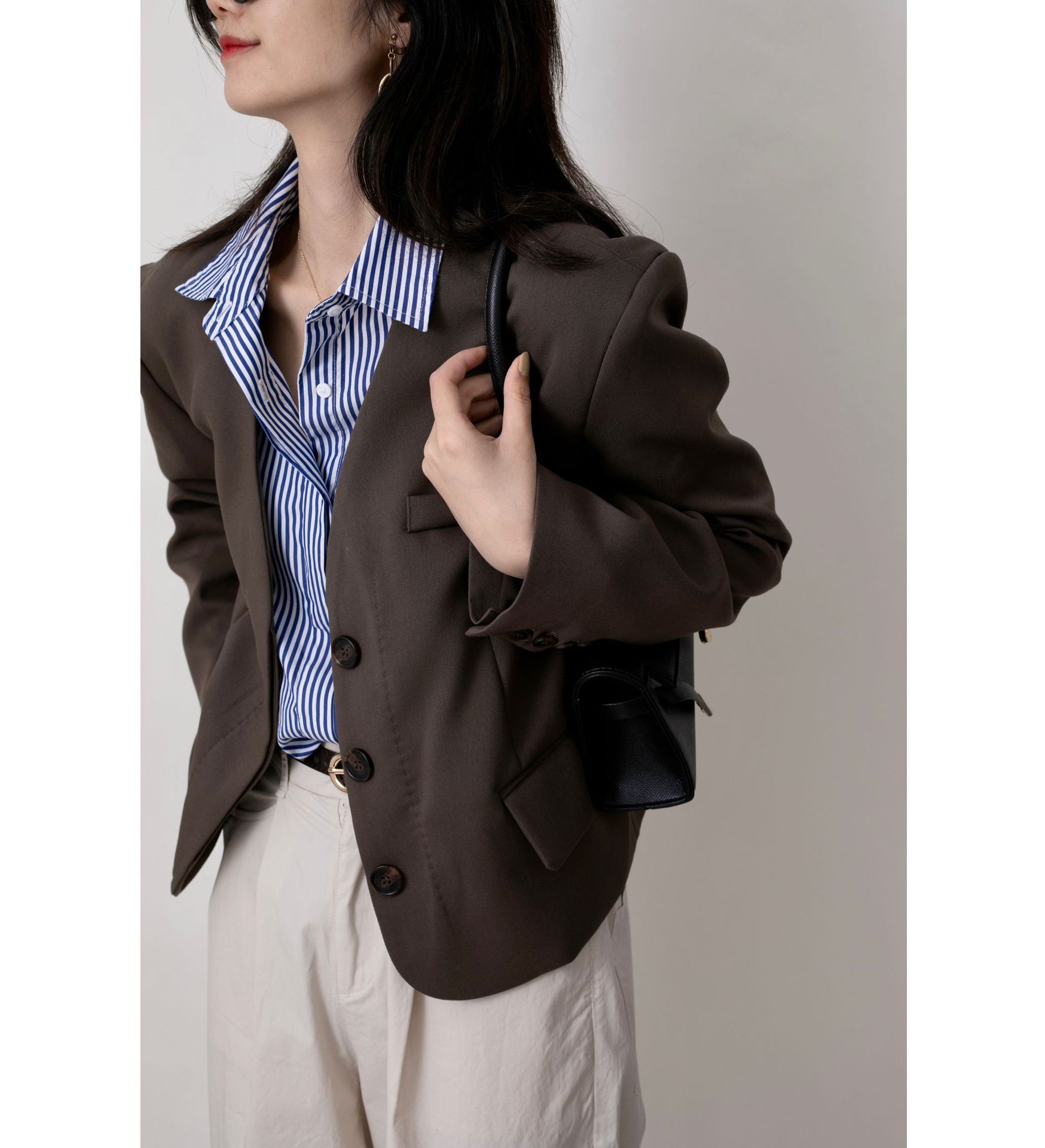 简约无领短款西服修身显瘦香风小个子休闲西装外套女