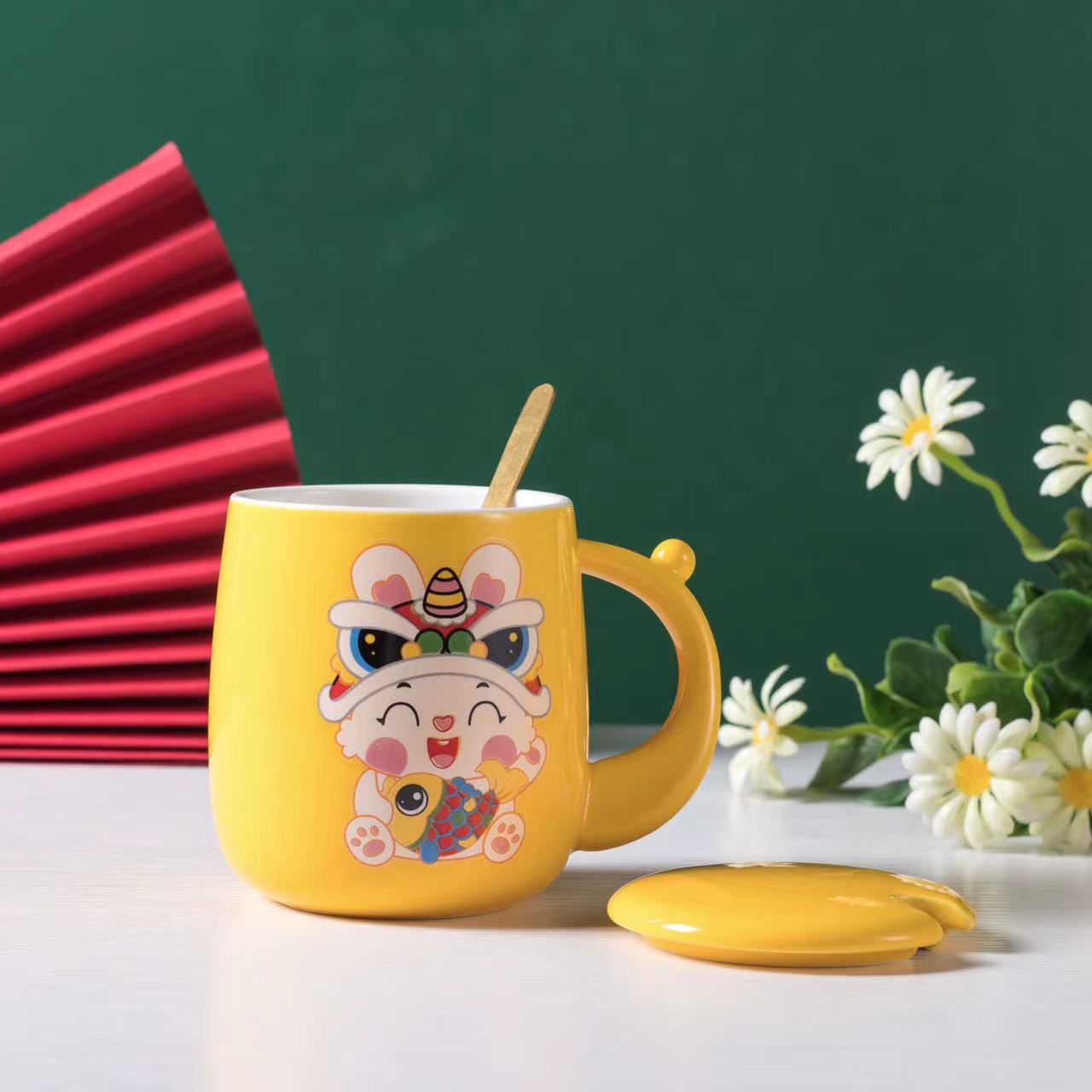 Cross-Border Rabbit Cartoon Ceramic Cup Cute Cartoon Mug Hand Gift Creative Breakfast Cup Coffee Cup with Spoon