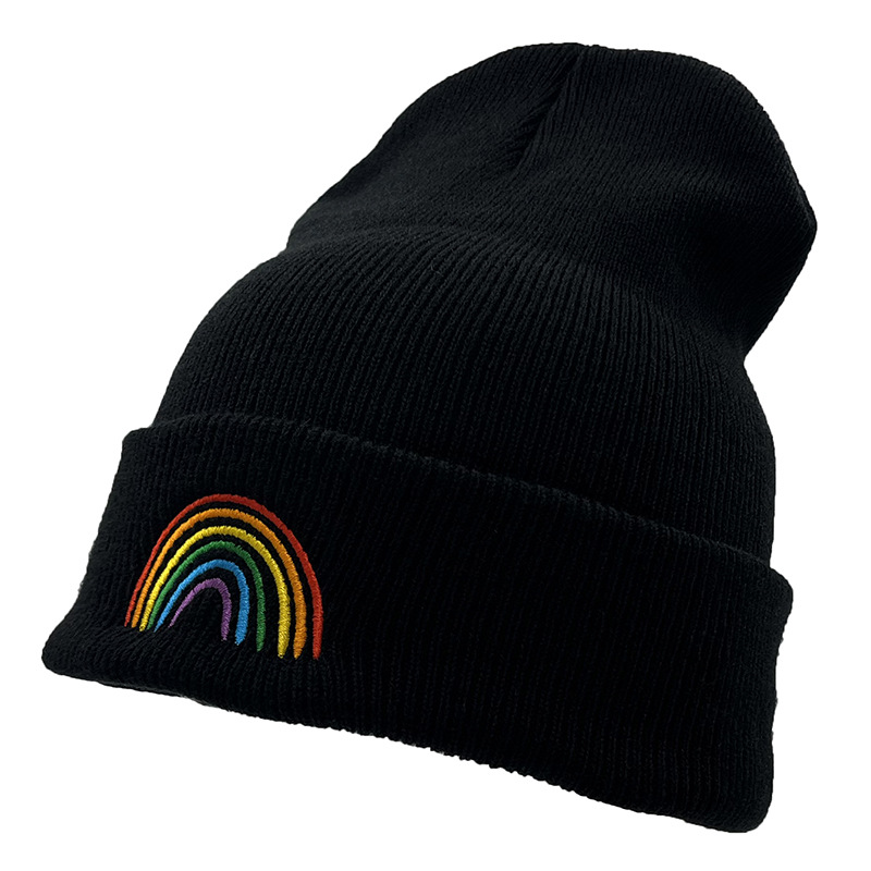 Cross-Border Rainbow Embroidery Wool Sleeve Cap Knitted Hat Student Outdoor Men's and Women's Autumn and Winter Warm Hat Beanie Hat