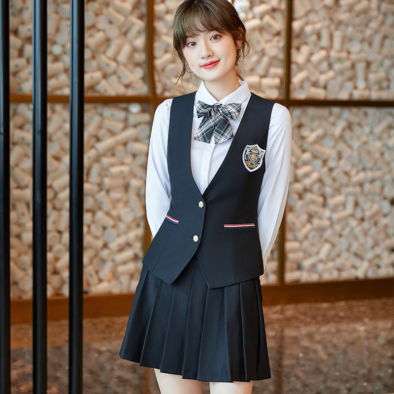 英伦学院风校服中学生马甲套装高中学生jk制服女百褶裙演出班服秋