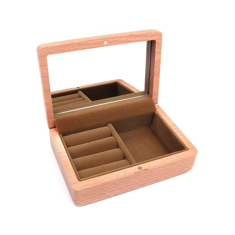 厂家供应带镜子榉木戒指盒 内衬木盒木质戒指礼品包装木盒 可定制