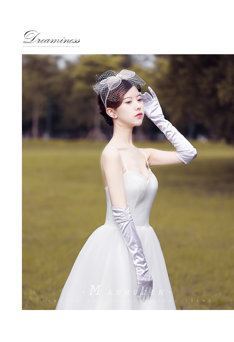 名媛复古长款缎面白色手套婚庆礼仪配饰新娘婚纱礼服拍照写真手套