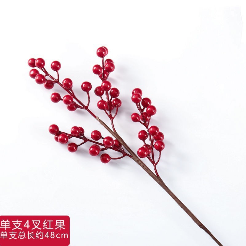 Chinese Hawthorn Fortune Fruit Artificial Flower Lovesickness Red Bean Ceramic Glass Vase Flower Arrangement Christmas New Year Floor Stand Dried Flowers Furnishings