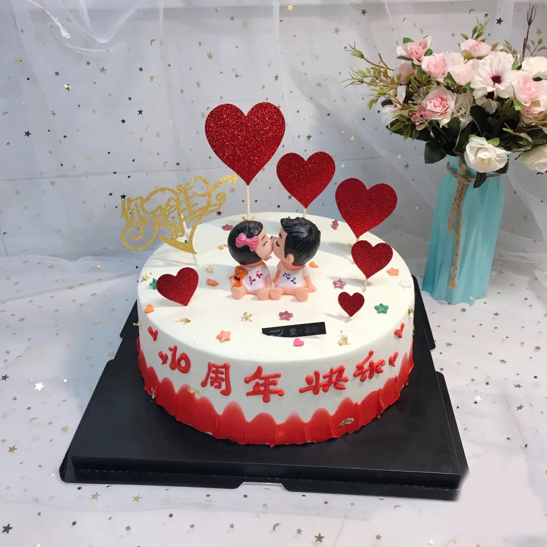 亲嘴娃娃蛋糕装饰摆件情人节情侣订婚结婚纪念日婚礼女神生日插件