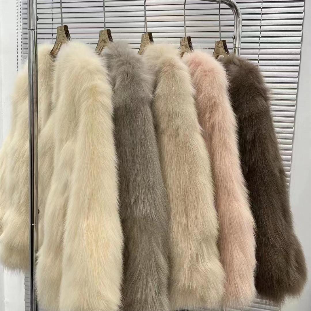 海宁2023新款水貂皮皮草女整貂大衣貂毛保暖外套简约v领短款货源
