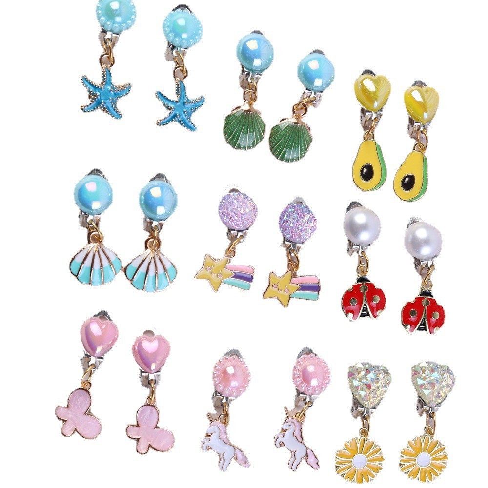 Ear Clip Children's Diy Earrings No Pierced Alloy Unicorn Earrings Mermaid Stud Earrings Production and Processing