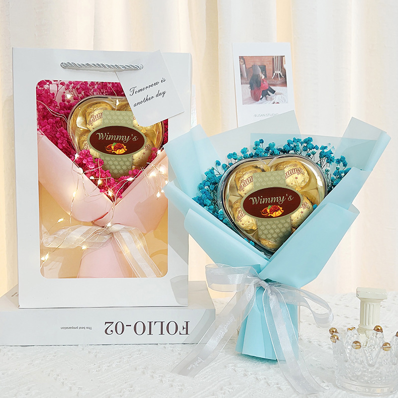 520情人节礼物送老婆女友创意永生花满天星花束巧克力生日礼物女