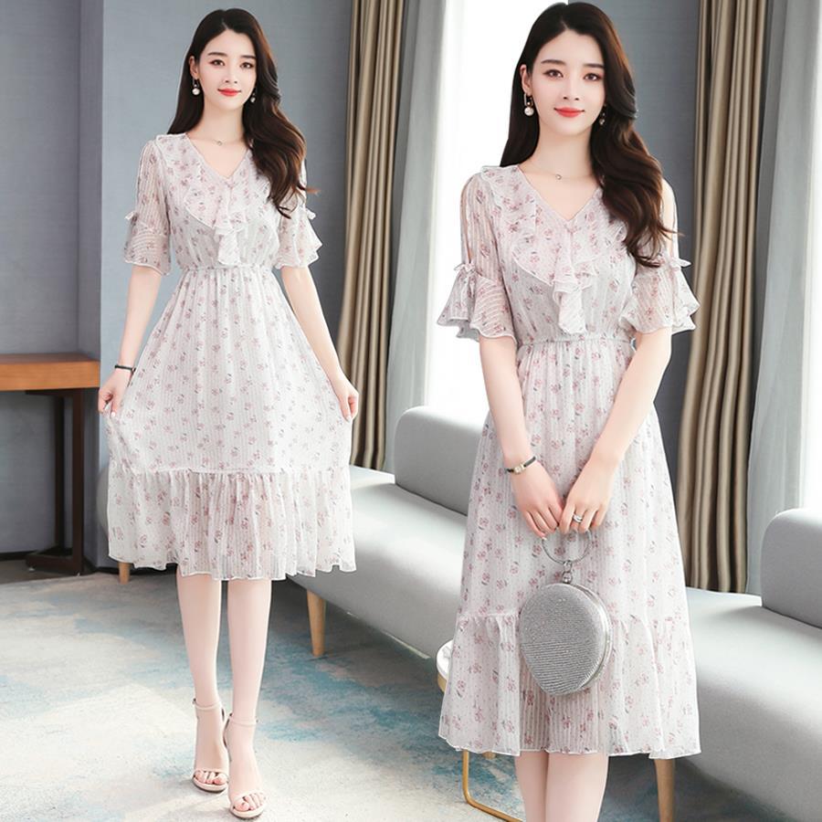 实拍雪纺连衣裙子女夏装新款仙女收腰显瘦甜美碎花气质超仙长裙