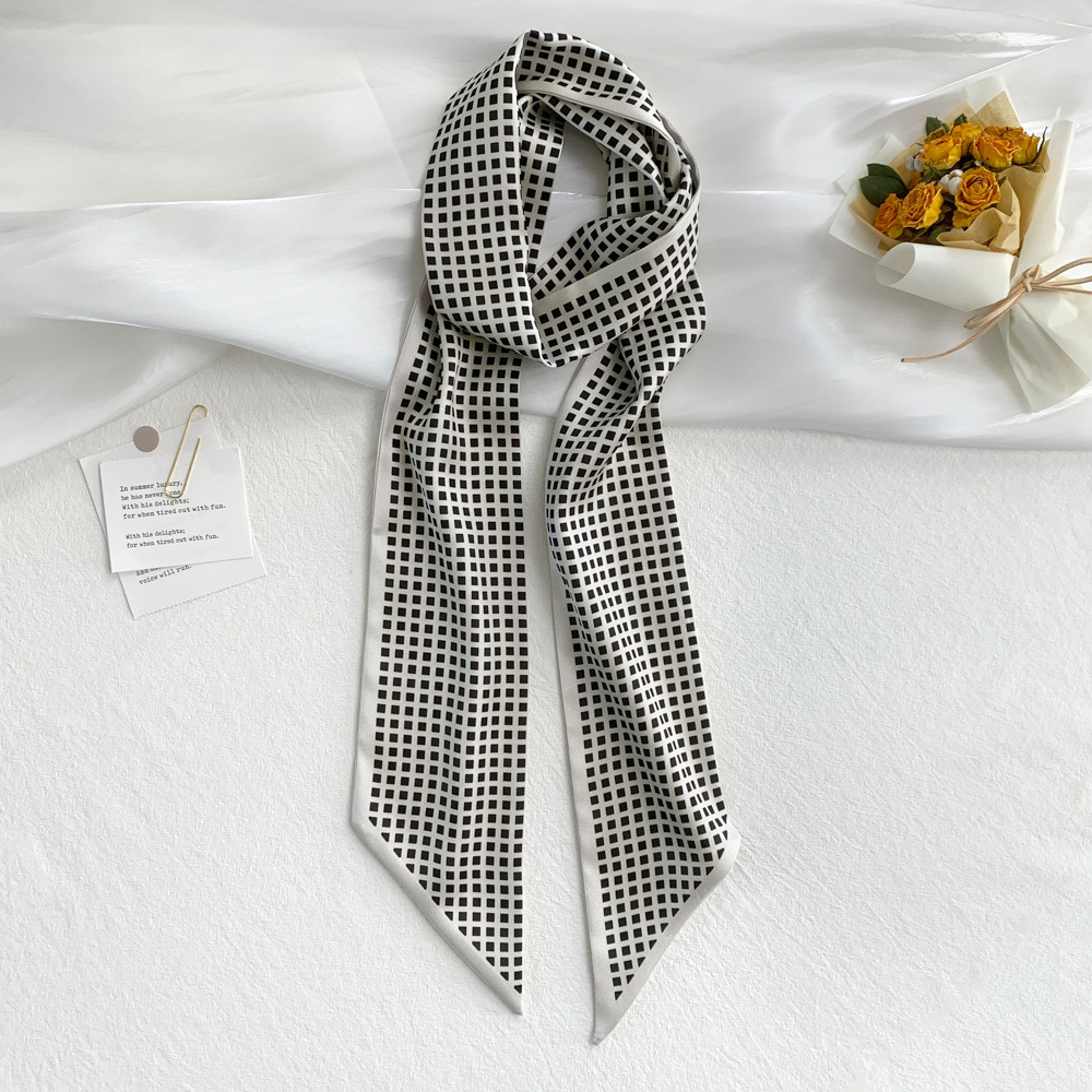European and American New Geometric Artificial Silk Ribbon Versatile Simple Vertical Striped Scarf with Shirt Suit Neck Protection Scarf