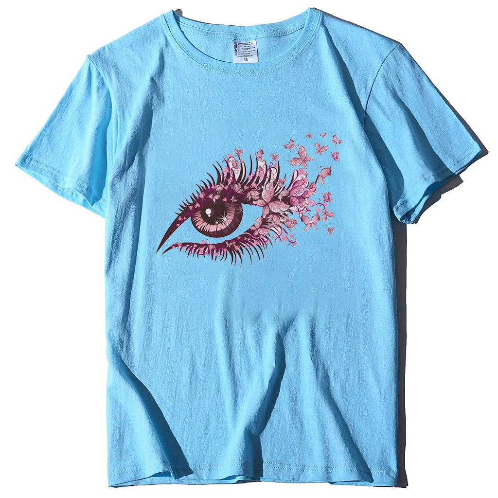 2021 厂家批发外贸跨境新款蝴蝶眼睛图案印花女式韩版宽松短袖t恤