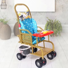 婴儿车 可坐躺婴儿藤椅推车可折叠婴儿竹子小推车出行可竹编代发
