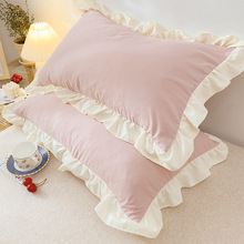 水洗棉枕套一对装家用ins网红花边枕头套单个单人儿童枕芯内胆套