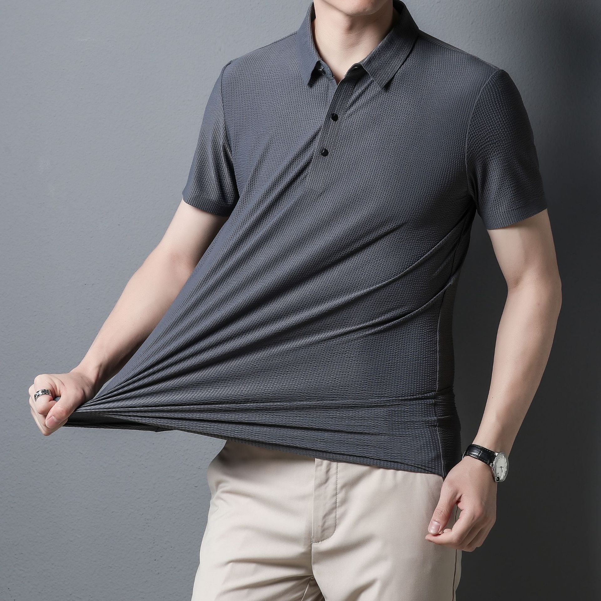 男装夏季冰丝短袖t恤男polo衫商务休闲男士爸爸装半袖翻领体恤