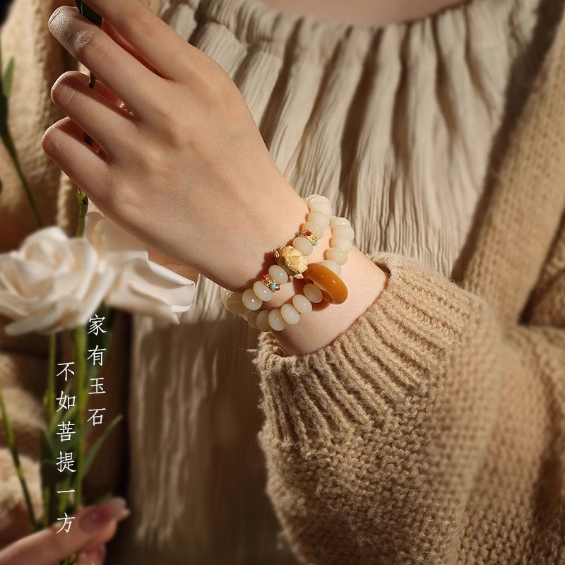 玉化白玉菩提文玩手串双圈算盘珠念珠菩提子佛珠 手链抖音爆款女