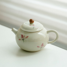 草木灰纯手绘粉兰花陶瓷茶壶泡茶家用简约小众一人专用单个小茶壶
