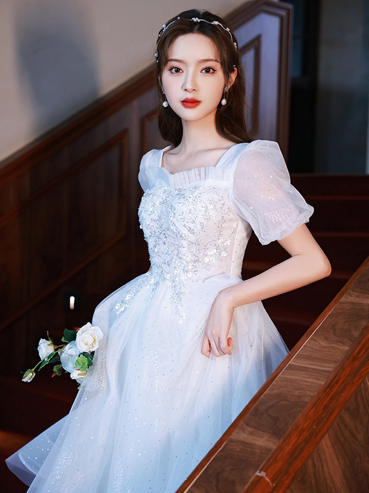 法式晚礼服女2022新款宴会轻婚纱公主裙成年礼女生主持人连衣裙夏