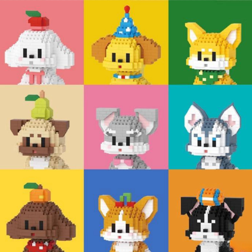 可爱金毛积木哈士奇玩具泰迪玩偶兼容乐高积木儿童宠物狗摆件手办