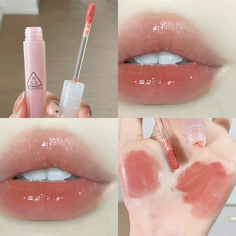 Tender Back High School Student's Honey Peach Color ~ Mirror Water Light Lip Lacquer Water Refraction Nourishing Long-Lasting Lip Gloss Lipstick Lip Gloss