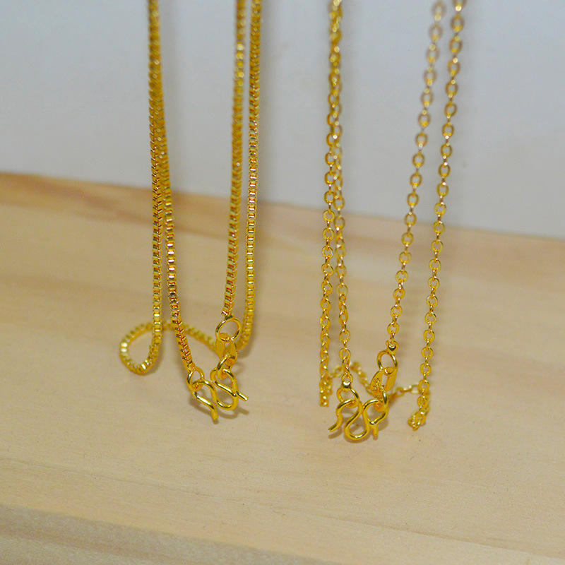 项链女o字链细款金链子锁骨链素链吊坠配链盒子链m扣头diy链条