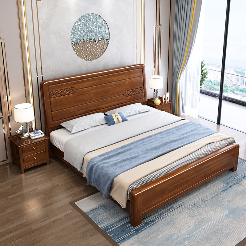 金丝檀木实木床1.8米双人床中式家用小户型1.5米1.2米单人床