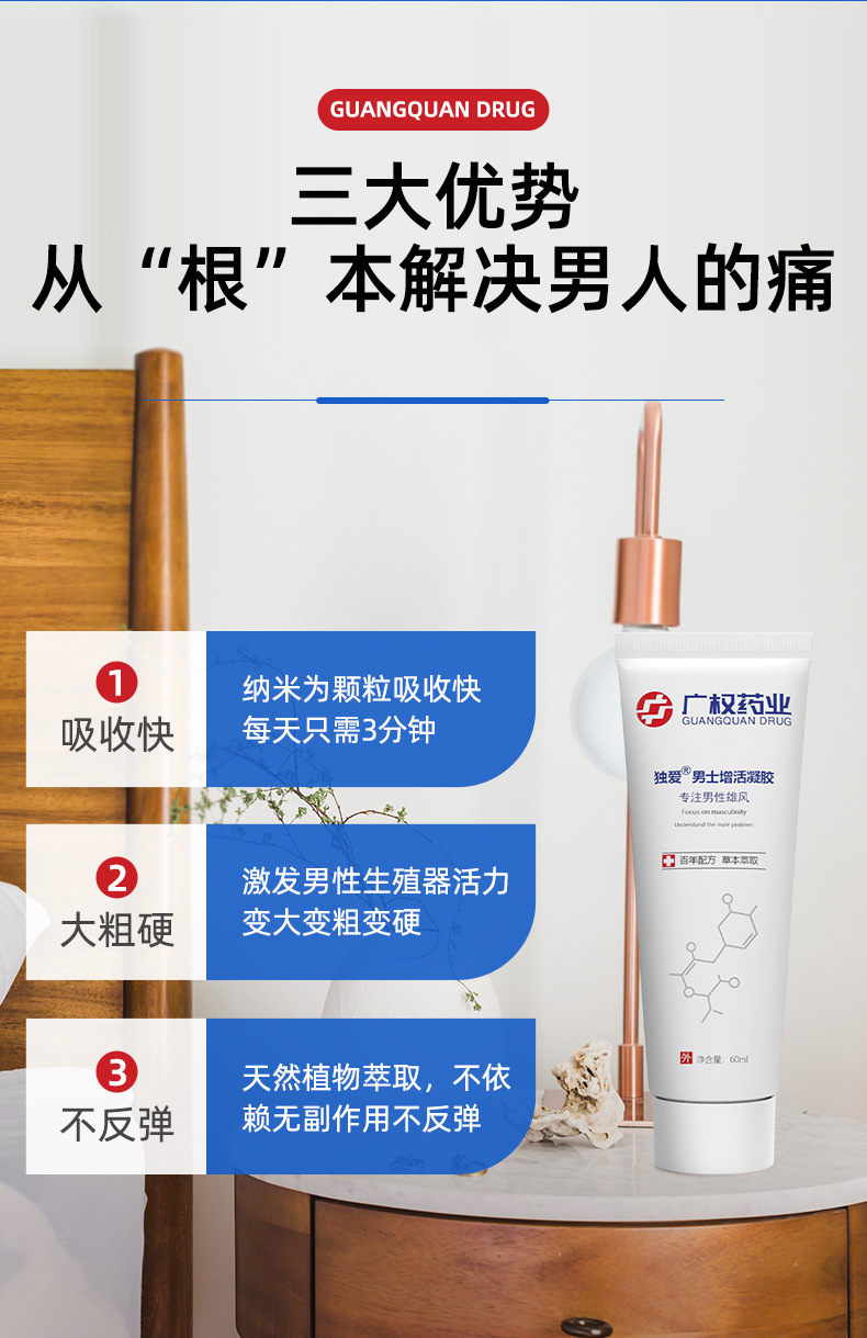 独爱广权药业男用增活凝胶阴茎按摩膏保健膏精增强成人情趣加粗大