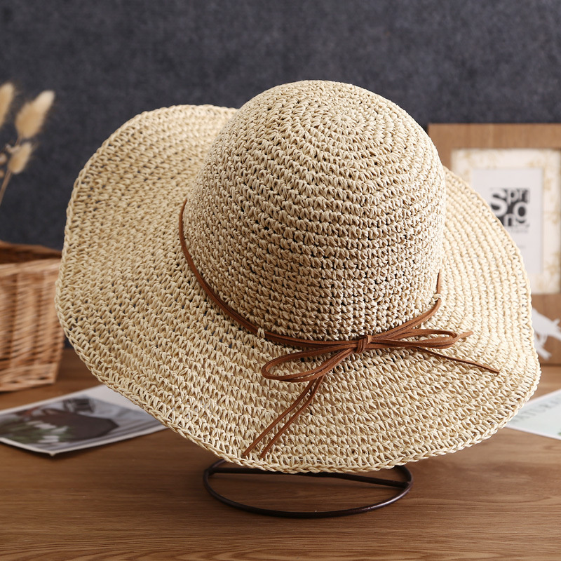 Straw Hat Female Summer Small Fresh Korean Style All-Match Beach Trip Sun Hat Straw Woven Wide Brim Sun-Proof Bucket Hat