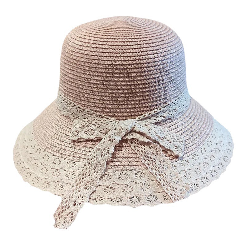 2023 Summer New Uv Protection Lace Bow Straw Hat Summer Little Fresh Sun Protection Sun Hat for Women