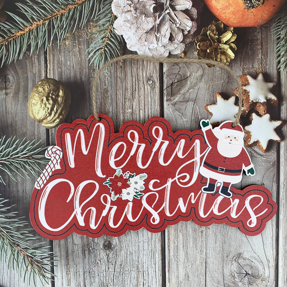 24新款圣诞节用品高档UV彩印木质装饰工艺品圣诞节欢迎字体小挂牌
