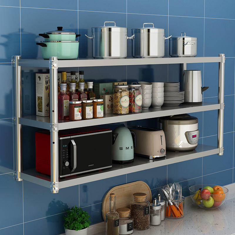 微波炉置物架墙上厨房不锈钢壁挂式3层吊架收纳架上墙饭店调料架