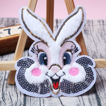 电脑绣花标卡通毛绒小兔子亮片刺绣布贴女装童装卫衣装饰绣花贴