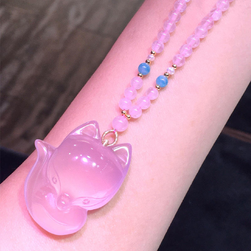 天然星光粉水晶狐狸吊坠 做工精致 爱情宝石粉晶 色彩浓郁 批发款