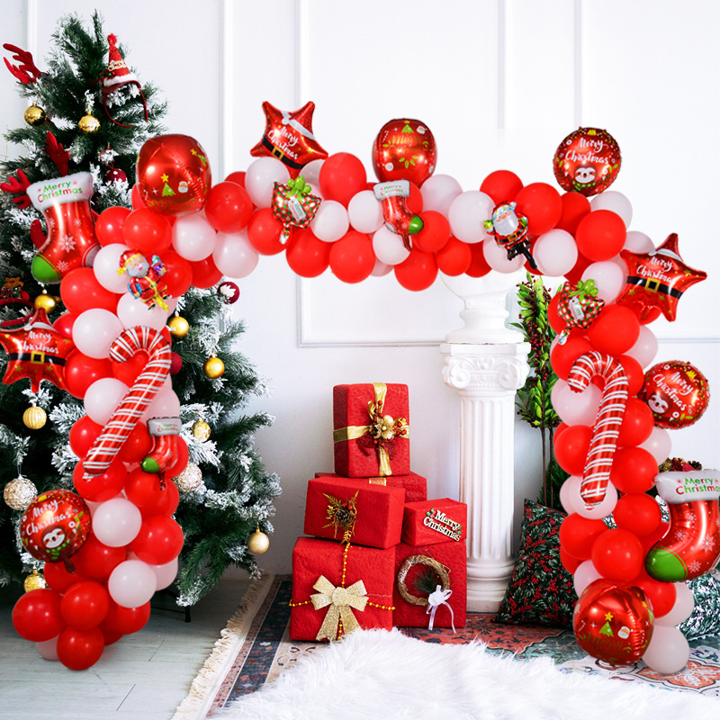 圣诞气球红色拱门乳胶气球链组合套装气氛装饰布置道具圣诞节气球