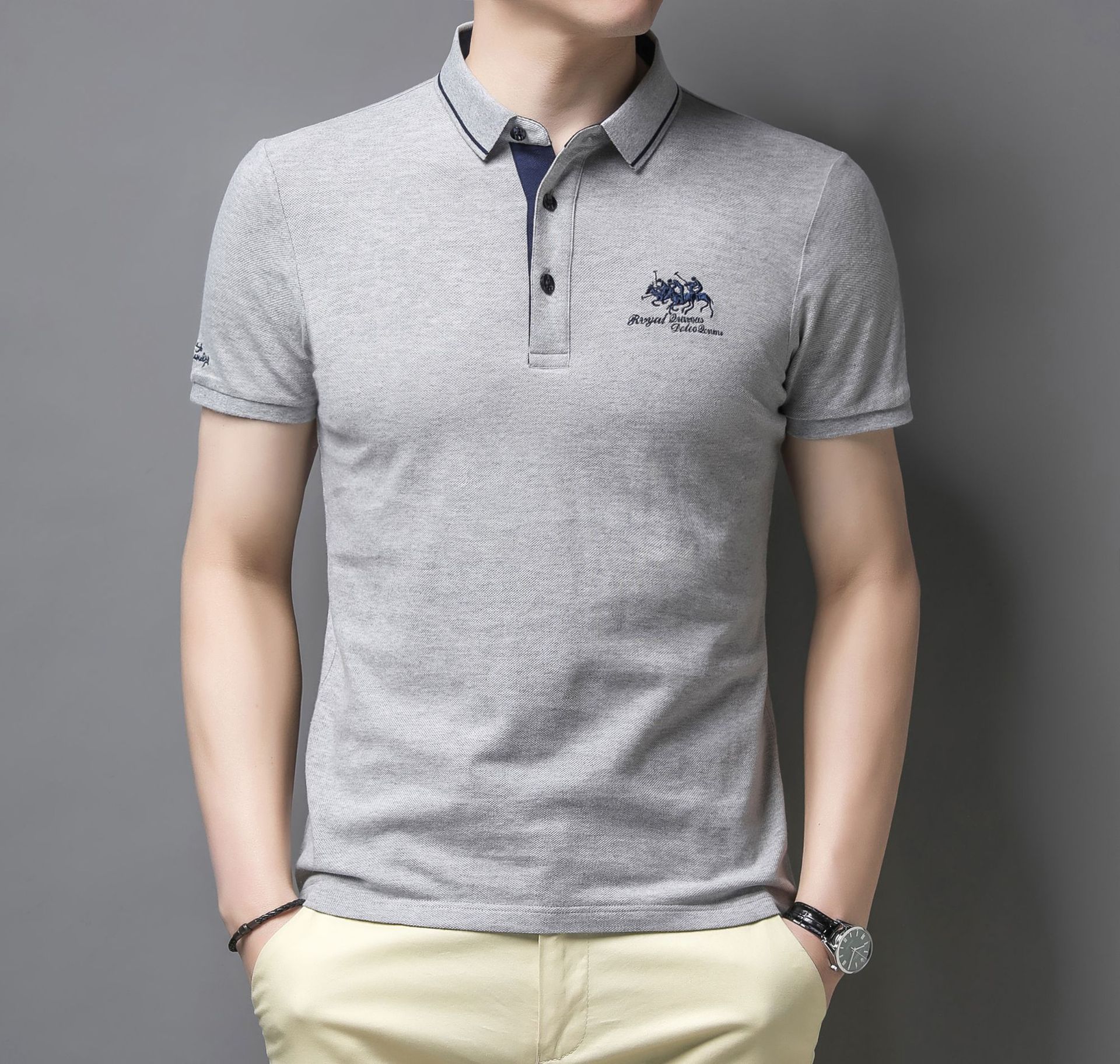 包邮夏季新款棉体恤衫纯色绣花polo衫休闲男装短袖夏季男士上衣潮