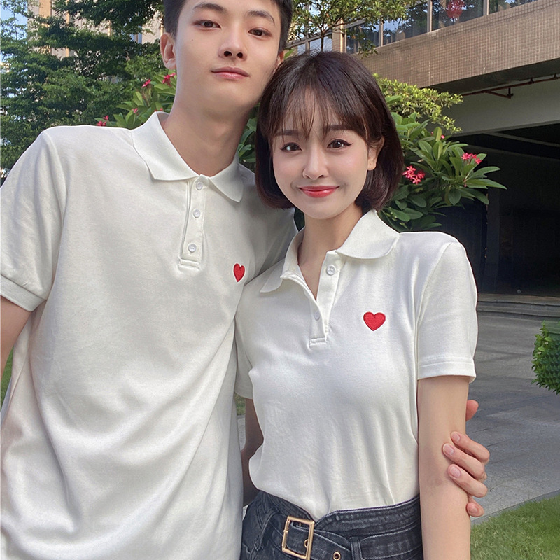 情侣装夏装新款短袖爱心刺绣男女t恤裙子领证登记结婚照衣服情侣