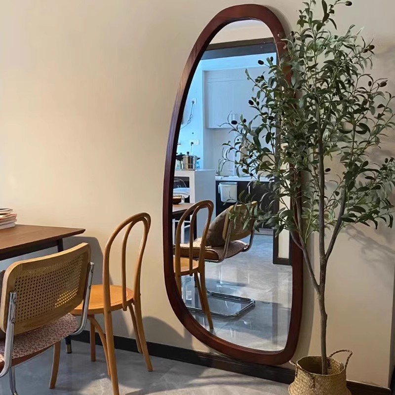 9w美式椭圆落地镜异形镜子服装店ins复古全身镜家用壁挂试衣穿衣