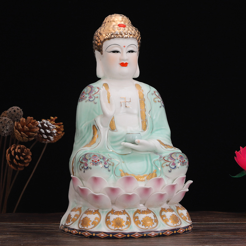 陶瓷佛像大莲翠绿龙泉绿如来佛祖观音菩萨地藏王菩萨陶瓷摆件