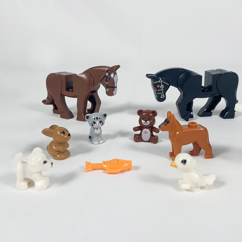 兼容乐高各种小动物模型积木小颗粒战马警犬小狗鱼兔子灰猫棕熊鸟