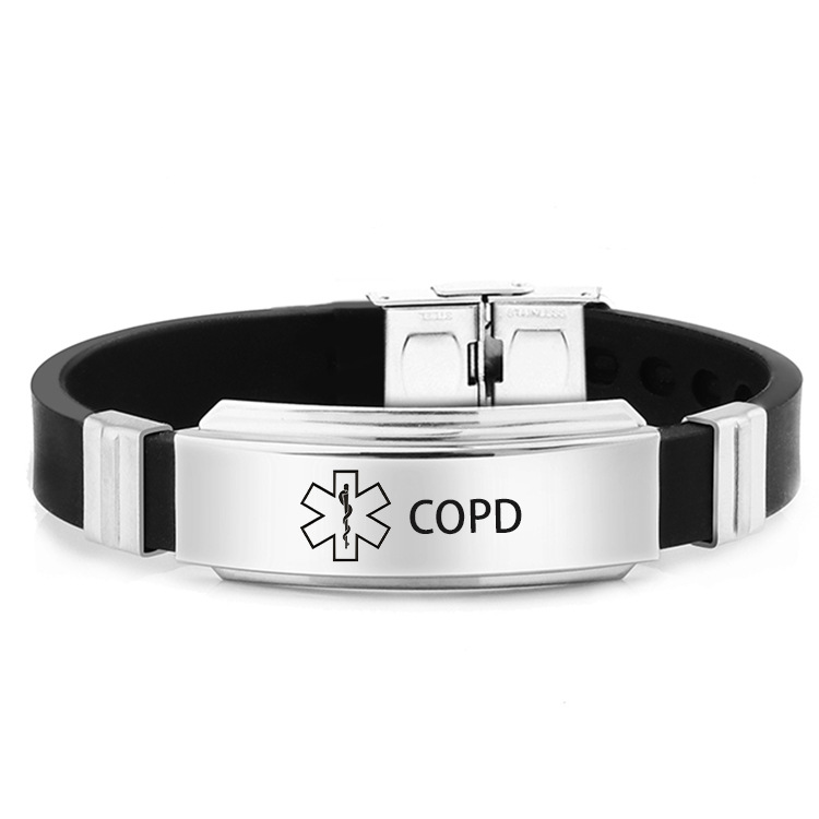 不锈钢生命之星医疗标志diabetic硅胶手环黑色硅胶手镯糖 病手链
