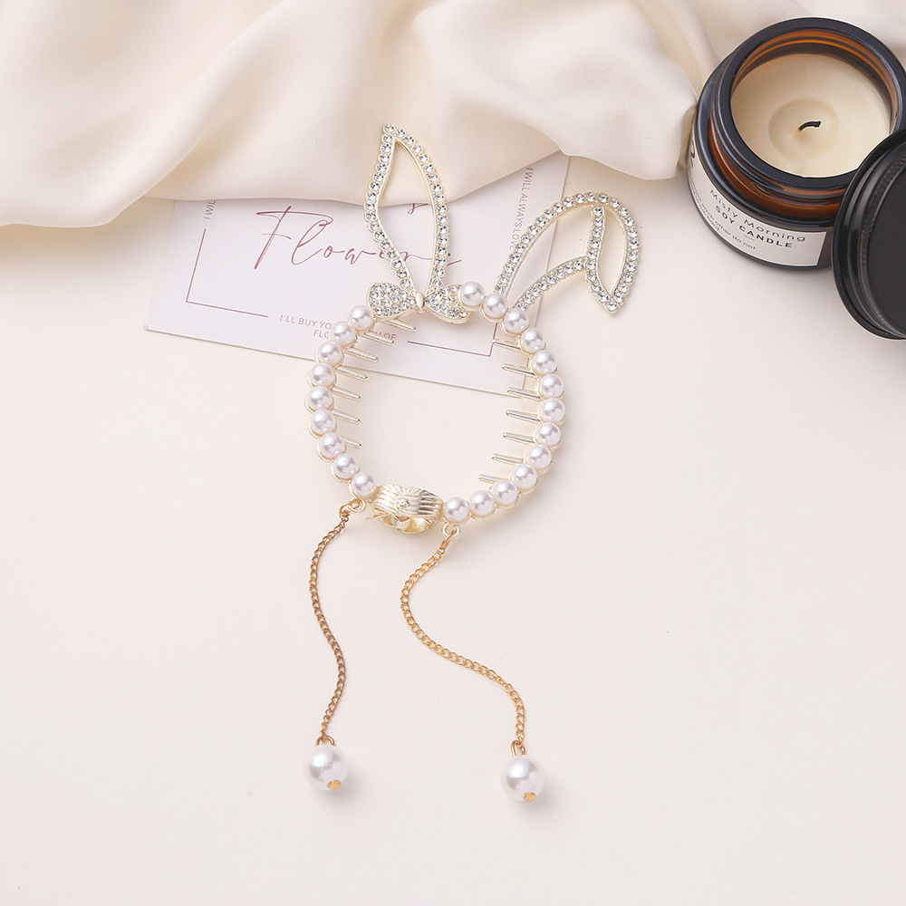 Summer Rabbit Pearl Barrettes Children Bun Updo Gadget Pearl Tassel Hairpin Factory Wholesale