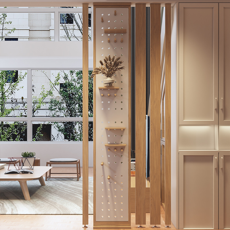 实木屏风隔断北欧现代客厅立柱入户玄关洞洞板格栅轻奢装修背景墙