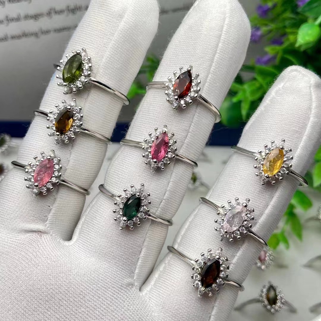 水晶彩宝天然碧玺马眼戒指豪华清新活口戴妃款火彩足女士手饰批发