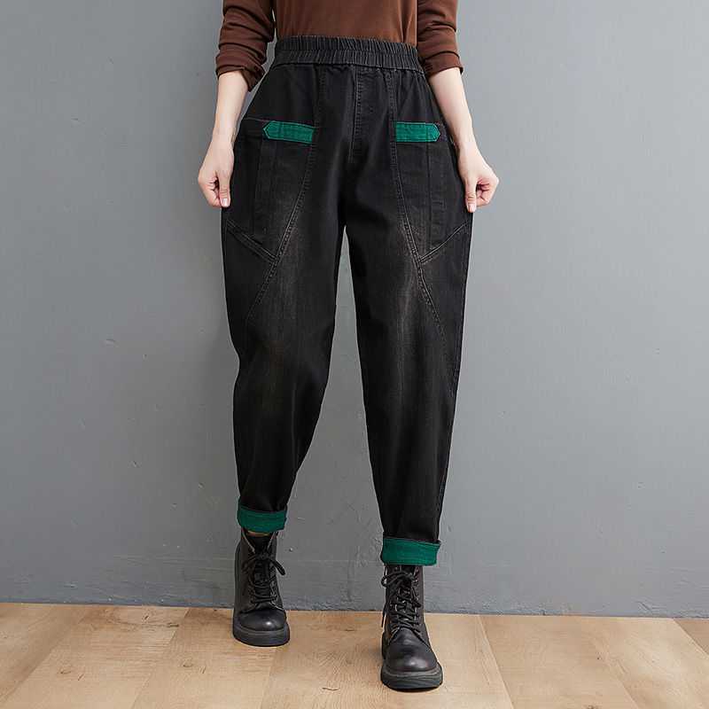 牛仔裤女2021秋季新款韩版白搭弹力垮裤宽松显瘦减龄哈伦裤老爹裤