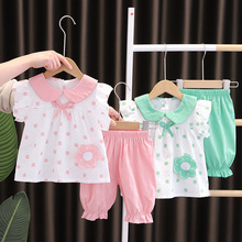 可爱女童夏季套装2023新款儿童韩版小童女宝宝碎花两件套一件代发