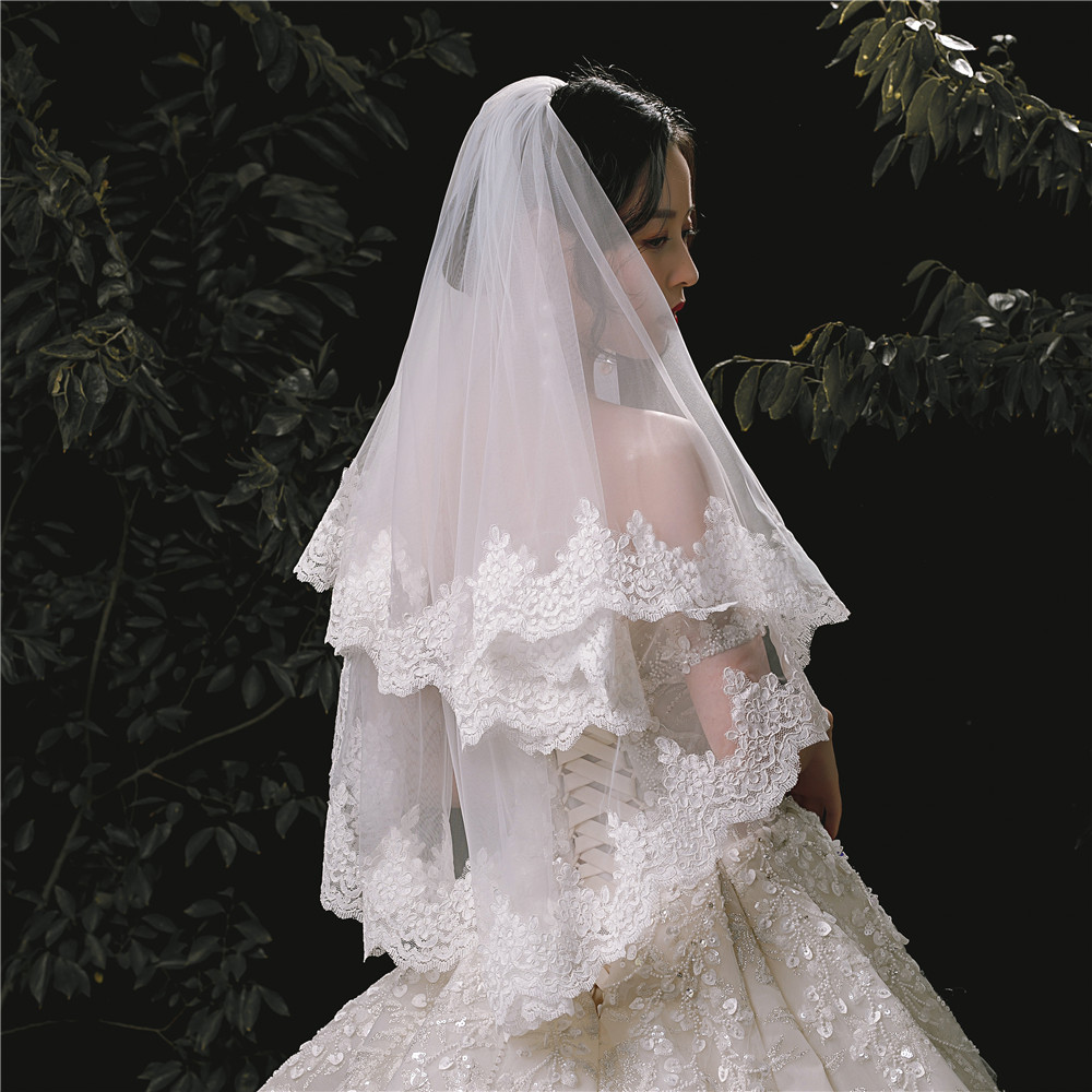 新款头纱新娘结婚头饰面纱婚礼婚纱配件演出拍摄主播网红双层发梭