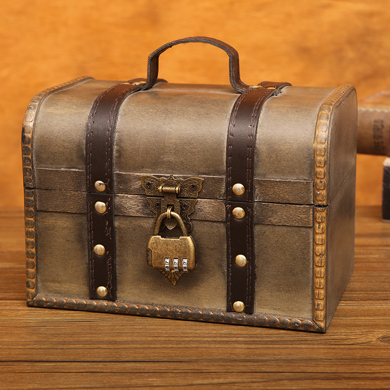 复古藏宝箱木制仿古带锁收纳盒老式摄影拍照密室逃脱密码道具箱子